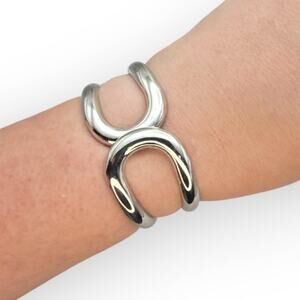 Silver Sculptural Modernist Cuff Bracelet – Vintage Abstract Statement Bangle